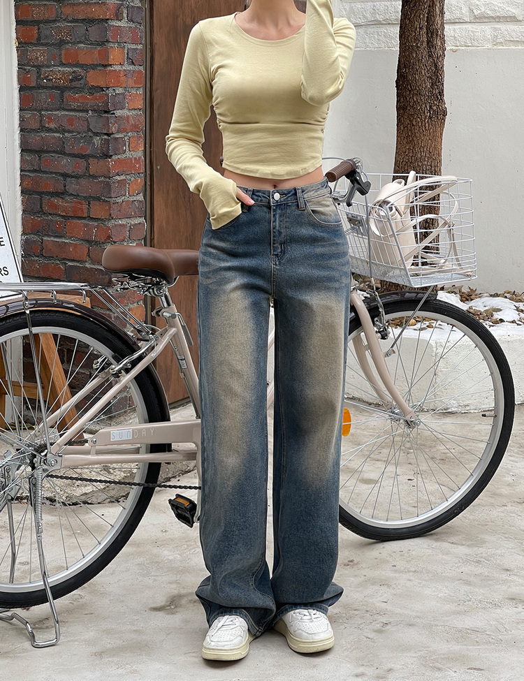 [숏,롱/S~XL/4컬러] 하체커버 워싱 하이웨스트 와이드 데님 팬츠 딥다크