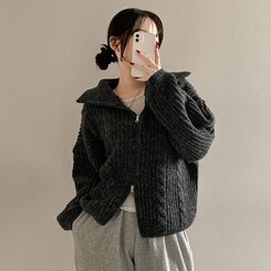 ケーブルルーズフィットダブルジップアップニット5色｜ジャンパー