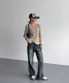 ウォッシングワイドブーツカットデニムパンツ DENIM