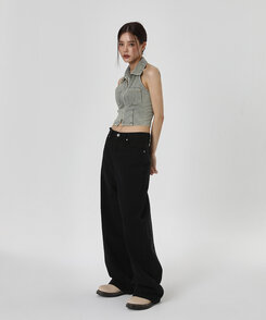 ユニセックスワイドコットンパンツ BLACK