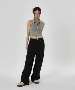 ユニセックスワイドコットンパンツ BLACK