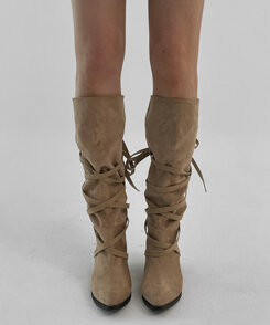 レースアップスエードロングブーツ｜ブーツ｜韓国ファッション通販 SONA