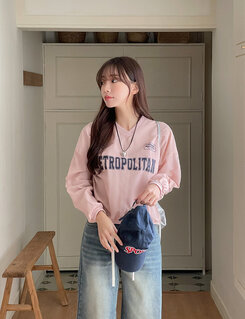 Vネック長袖クロップTシャツ PINK