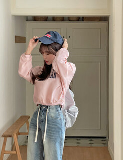 Vネック長袖クロップTシャツ PINK