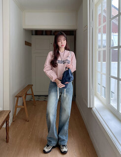 Vネック長袖クロップTシャツ PINK