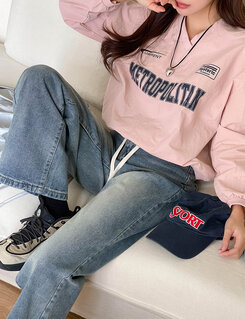 Vネック長袖クロップTシャツ PINK