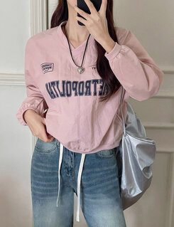 Vネック長袖クロップTシャツ PINK