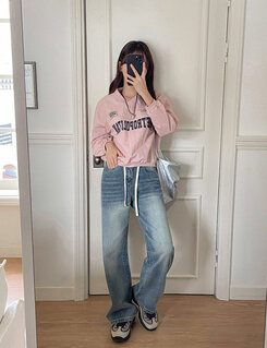 Vネック長袖クロップTシャツ PINK