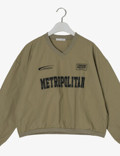 Vネック長袖クロップTシャツ