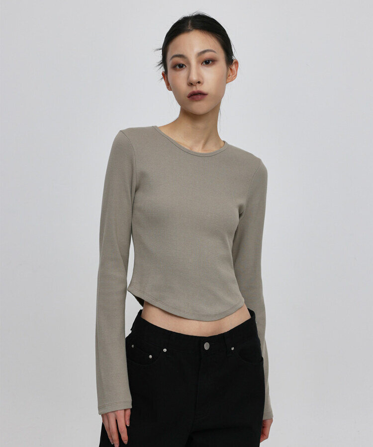 長袖Tシャツ ラウンドカットクロップ長袖Tシャツ5色 GREIGE