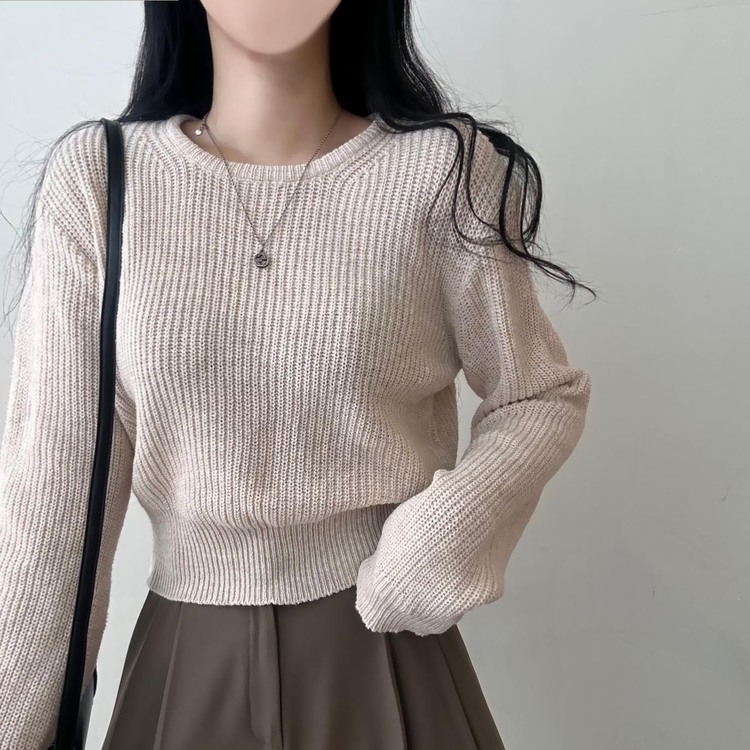 ニット バルーンスリーブラウンドクロップニット11色 beige