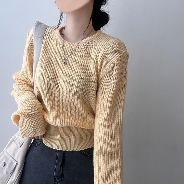 ニット バルーンスリーブラウンドクロップニット11色 YELLOW