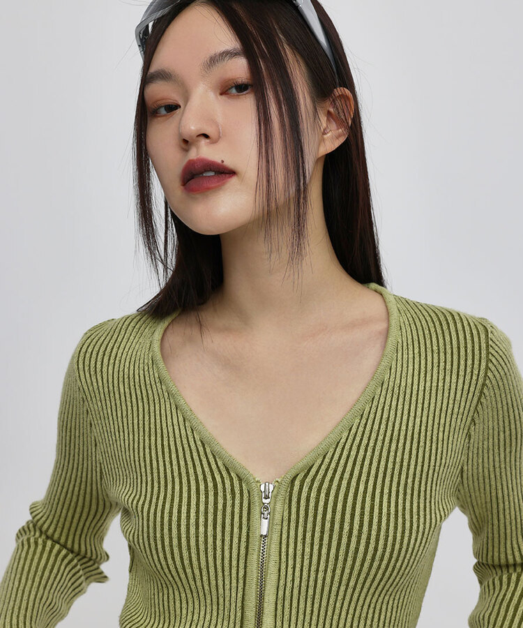 ツートンVネックジップアップニット｜ジャンパー｜韓国