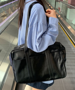 ポケットレザービッグショルダーバッグ BLACK