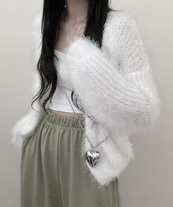 샤인앙고라퍼브이넥루즈핏니트가디건 아이보리