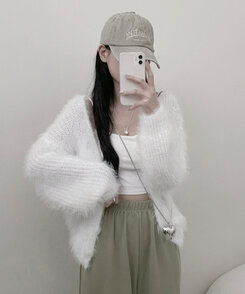 샤인앙고라퍼브이넥루즈핏니트가디건 아이보리