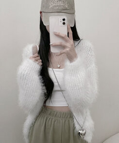 샤인앙고라퍼브이넥루즈핏니트가디건 아이보리