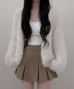 샤인앙고라퍼브이넥루즈핏니트가디건 베이지
