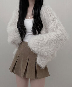 샤인앙고라퍼브이넥루즈핏니트가디건 베이지