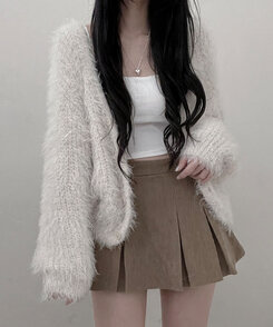 샤인앙고라퍼브이넥루즈핏니트가디건 베이지