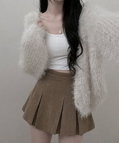 샤인앙고라퍼브이넥루즈핏니트가디건 베이지