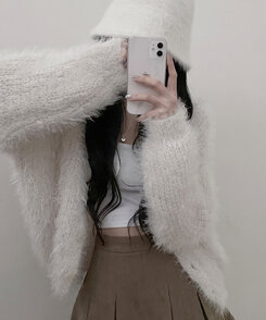 샤인앙고라퍼브이넥루즈핏니트가디건 베이지