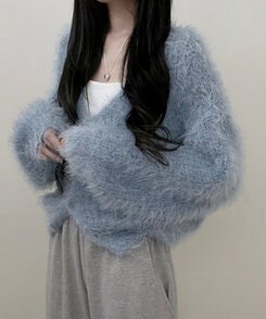 샤인앙고라퍼브이넥루즈핏니트가디건 소라