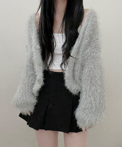 샤인앙고라퍼브이넥루즈핏니트가디건 카키