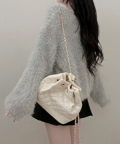 샤인앙고라퍼브이넥루즈핏니트가디건 카키