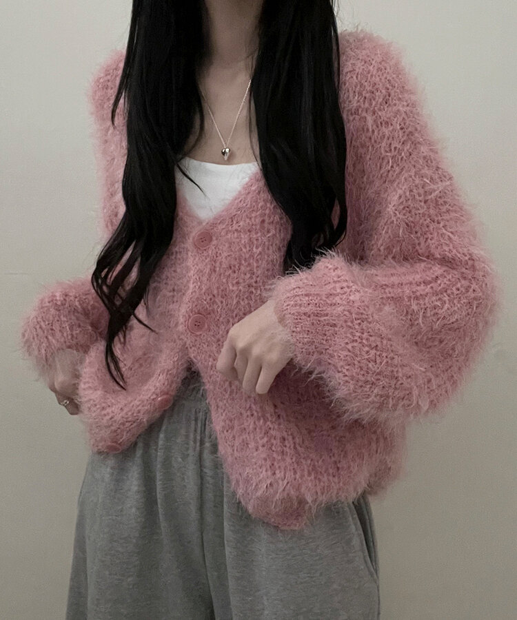 ファーファー 22AW カーディガン ニット Vネック ウール混 F ピンク FURFUR（ファーファー） ニットカーディガン F ピンク レディース