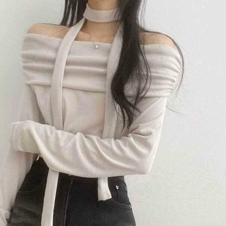 STS40466 【SET】オフショルダークロップ長袖Tシャツ＋