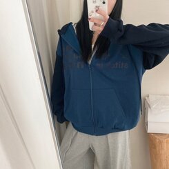 バイカラースリーブポケットジップアップパーカー｜ジャンパー｜韓国