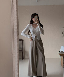 スラックス センタープレスバギースラックス BEIGE
