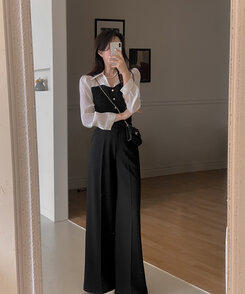 スラックス センタープレスバギースラックス BLACK