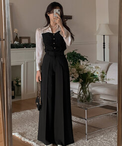 スラックス センタープレスバギースラックス BLACK
