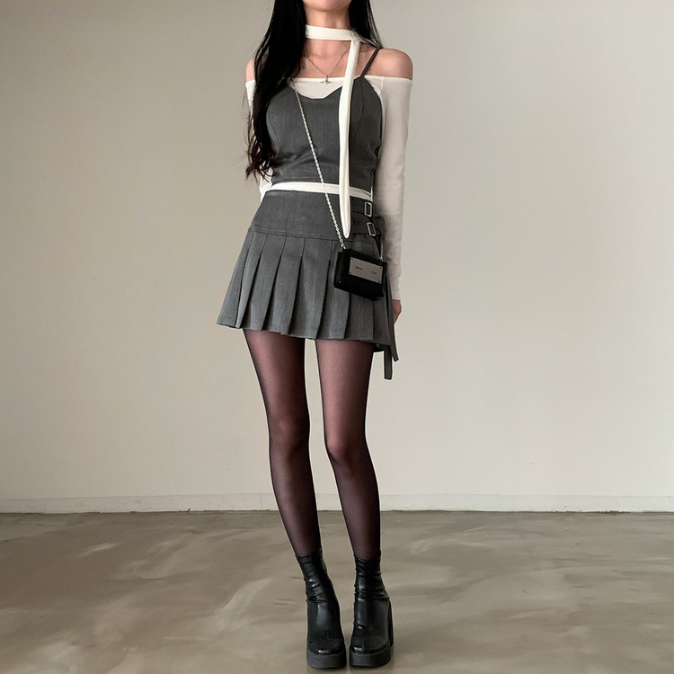 単品販売/SET着用可能】クロップビスチェ、プリーツミニスカート