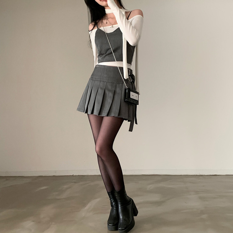 単品販売/SET着用可能】クロップビスチェ、プリーツミニスカート