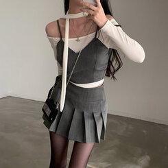 単品販売/SET着用可能】クロップビスチェ、プリーツミニスカート
