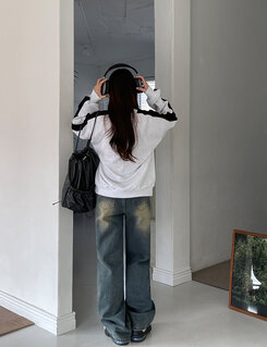 [丈別/S~XL]ビンテージウォッシングワイドデニム DEEP BLUE
