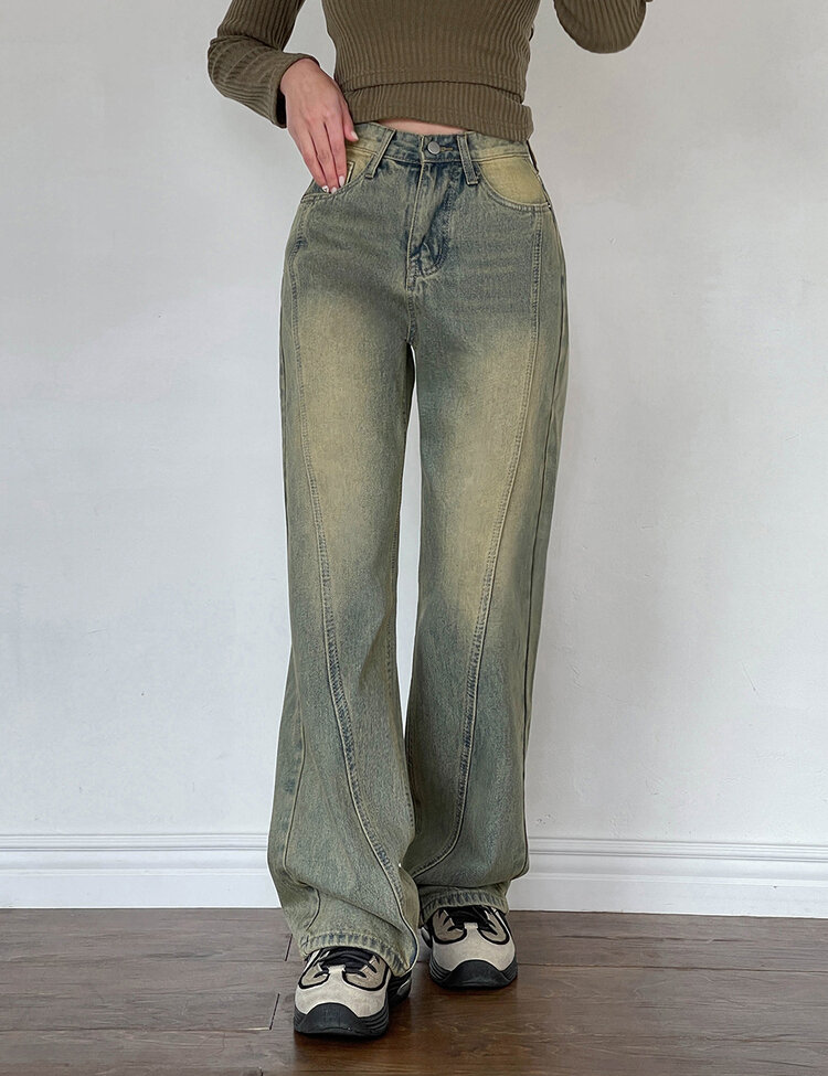 [丈別/S~XL]ビンテージウォッシングワイドデニム GREEN TIN