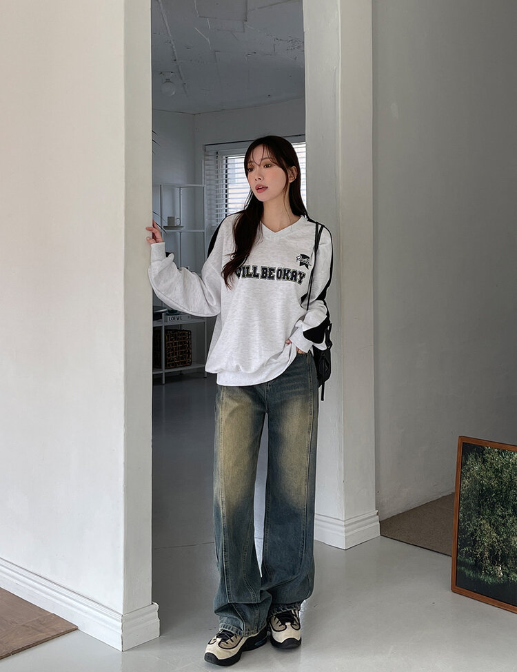 [丈別/S~XL]ビンテージウォッシングワイドデニム DEEP BLUE