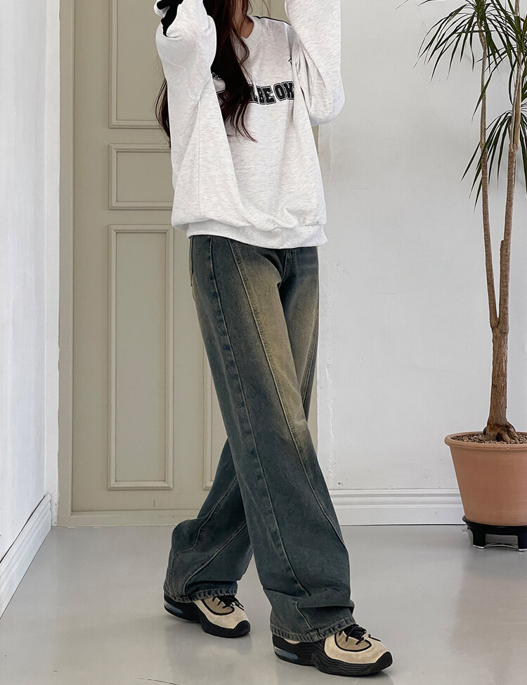 [丈別/S~XL]ビンテージウォッシングワイドデニム DEEP BLUE