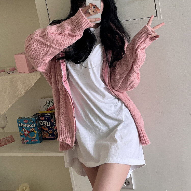 ケーブルニットオーバーフィットジップアップパーカー｜ジャンパー