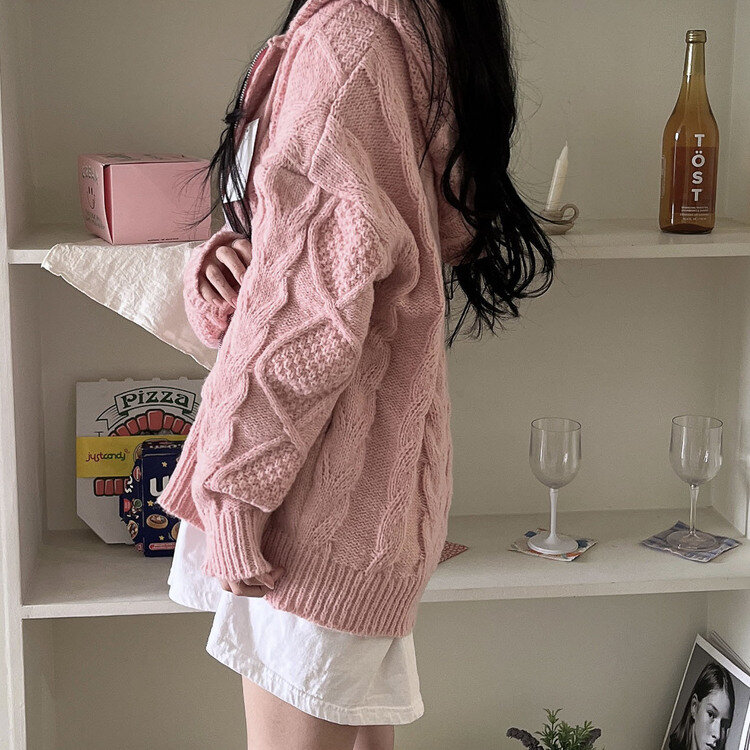 ケーブルニットオーバーフィットジップアップパーカー｜ジャンパー