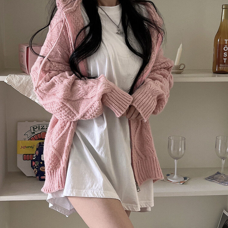 ケーブルニットオーバーフィットジップアップパーカー｜ジャンパー