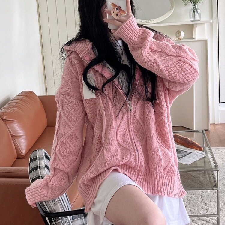 ケーブルニットオーバーフィットジップアップパーカー｜ジャンパー