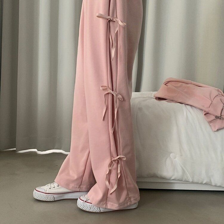 サイドリボンワイドパンツ7色 BABY PINK