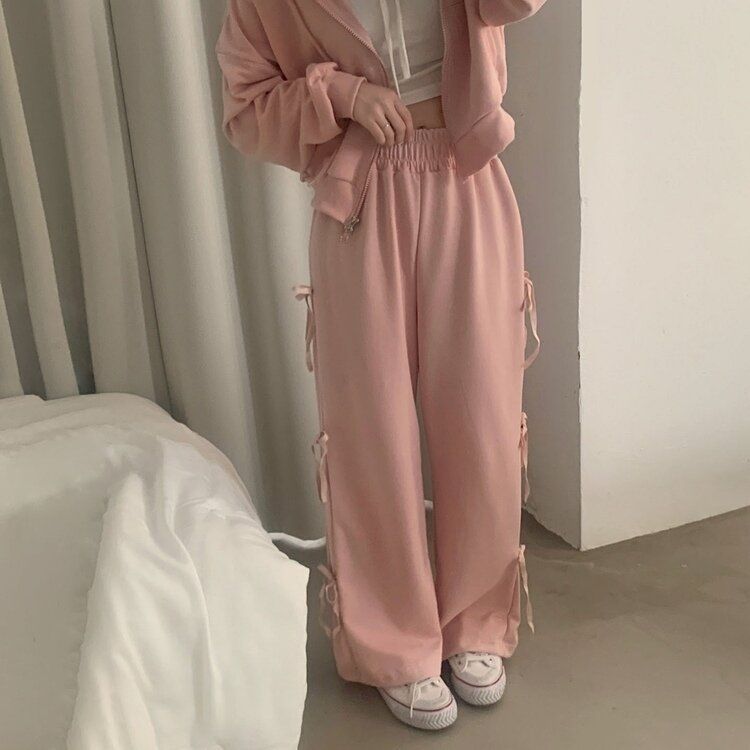 サイドリボンワイドパンツ7色 BABY PINK