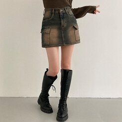 ビンテージウォッシングY2Kカーゴデニムミニスカート｜ミニスカート