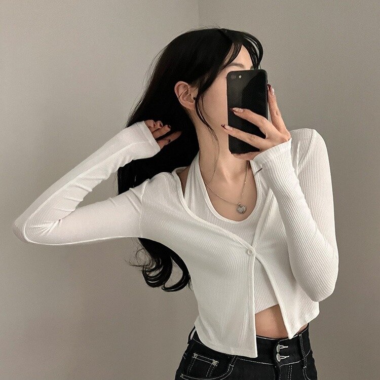 러브시그널 리본 스퀘어 오프숄더 소매 트임 긴팔 니트 아이보리